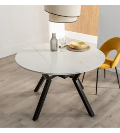 Stół rozkładany JAMEOX 120 cm czarny blat ceramika w optyce marmuru*Zona-Design Best