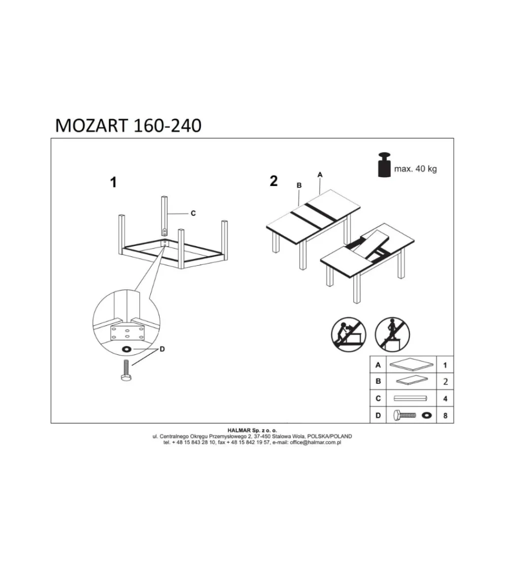 Stół rozkładany MOZART 160 cm - 240 cm biały*Halmar
