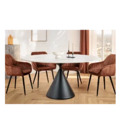 Stół SIGNATURE 135 cm okrągły blat ceramika w optyce białego marmuru*Invicta Interior Online