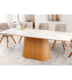 Stół UNIQUE 200 cm drewno dębowe biały ceramiczny blat*Invicta Interior Clearance
