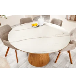 Stół UNIQUE 120 cm drewno dębowe blat ceramika w optyce białego marmuru*Invicta Interior Sale
