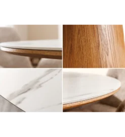 Stół UNIQUE 120 cm drewno dębowe blat ceramika w optyce białego marmuru*Invicta Interior Sale