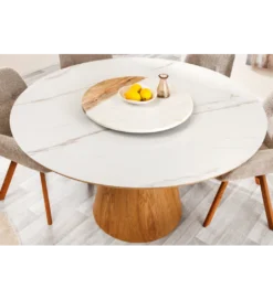 Stół UNIQUE 120 cm drewno dębowe blat ceramika w optyce białego marmuru*Invicta Interior Sale