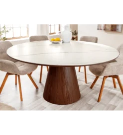Stół UNIQUE 120 cm drewno orzecha biały ceramiczny blat*Invicta Interior Hot