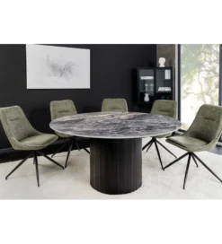 Stół UNIQUE 120 cm okrągły ceramiczny blat efekt czarny marmur*Invicta Interior Best