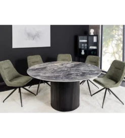 Stół UNIQUE 120 cm okrągły ceramiczny blat efekt czarny marmur*Invicta Interior Best