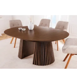 Stół VALHALLA WOOD okrągły 120-160-200cm rozkładany dąb ciemny*Invicta Interior
