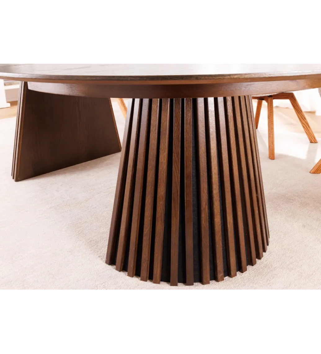 Stół VALHALLA WOOD okrągły 120-160-200cm rozkładany dąb ciemny*Invicta Interior