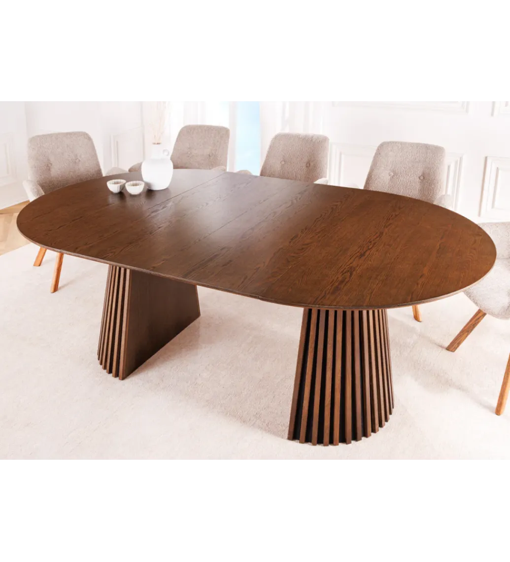 Stół VALHALLA WOOD okrągły 120-160-200cm rozkładany dąb ciemny*Invicta Interior