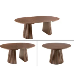 Stół VALHALLA WOOD okrągły 120-160-200cm rozkładany dąb ciemny*Invicta Interior