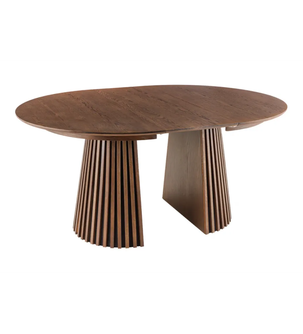 Stół VALHALLA WOOD okrągły 120-160-200cm rozkładany dąb ciemny*Invicta Interior