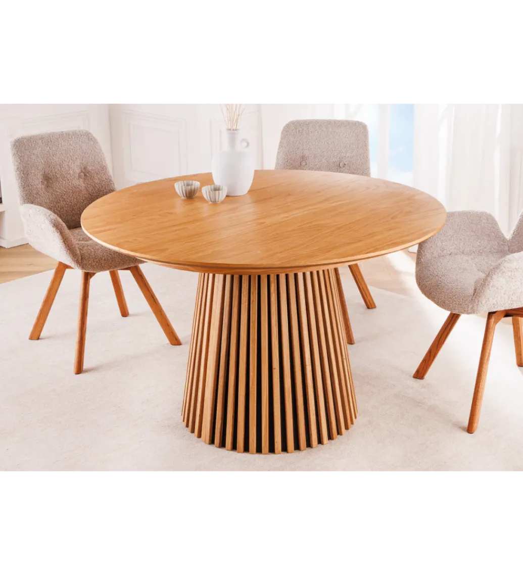 Stół VALHALLA WOOD okrągły 120-160-200cm rozkładany dąb naturalny*Invicta Interior Discount