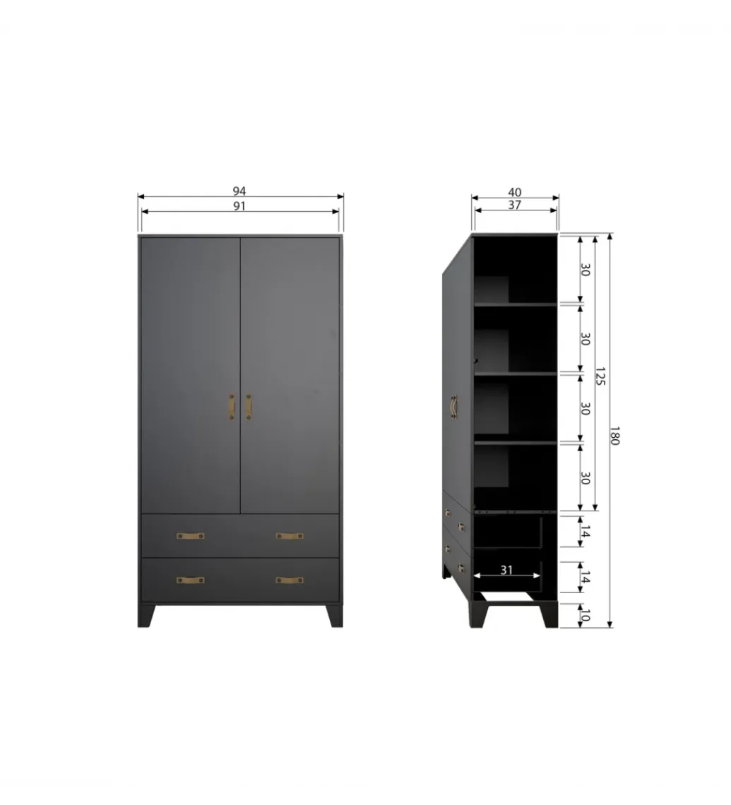 Szafa DIAN 180 cm drewno sosny czarna*WOOOD New