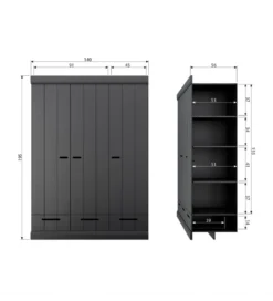 Szafa DRAWER 195 x 140 cm drewno sosna czarna*WOOOD Discount