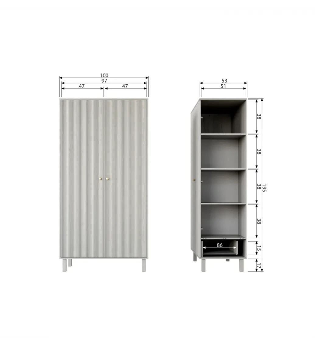 Szafa MADU 195 cm drewno sosna szara*WOOOD New