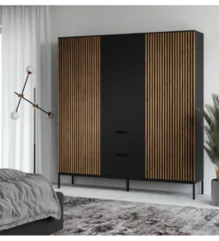 Szafa MEORATI 200 cm czarny mat/dąb artisan*ELTAP New