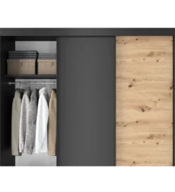 Szafa przesuwna Esville III 180 cm w optyce Dąb artisan/Czarny mat*ELTAP Discount