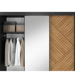 Szafa przesuwna Marrphy III z lustrem 180 cm czarny/dąb caramel*ELTAP New