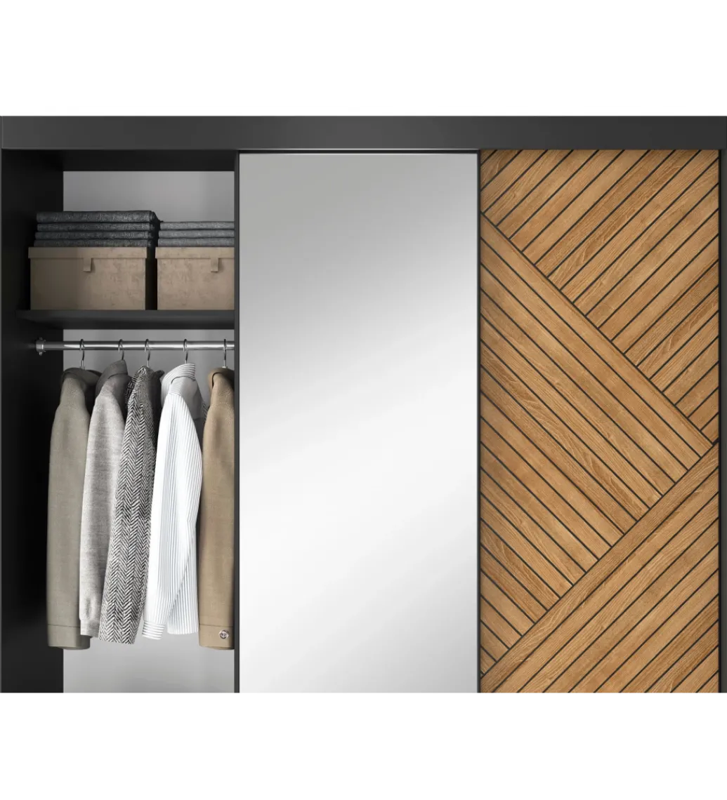 Szafa przesuwna Marrphy III z lustrem 180 cm czarny/dąb caramel*ELTAP New