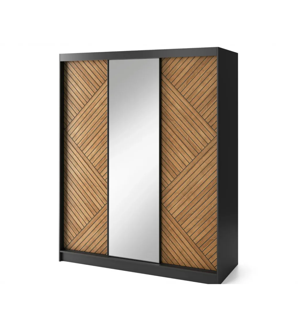 Szafa przesuwna Marrphy III z lustrem 180 cm czarny/dąb caramel*ELTAP New
