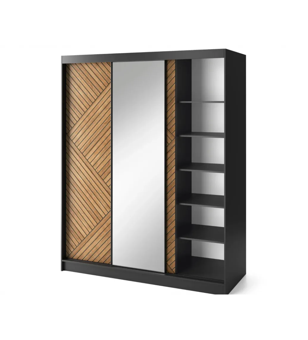 Szafa przesuwna Marrphy III z lustrem 180 cm czarny/dąb caramel*ELTAP New