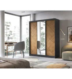 Szafa przesuwna Marrphy III z lustrem 180 cm czarny/dąb caramel*ELTAP New