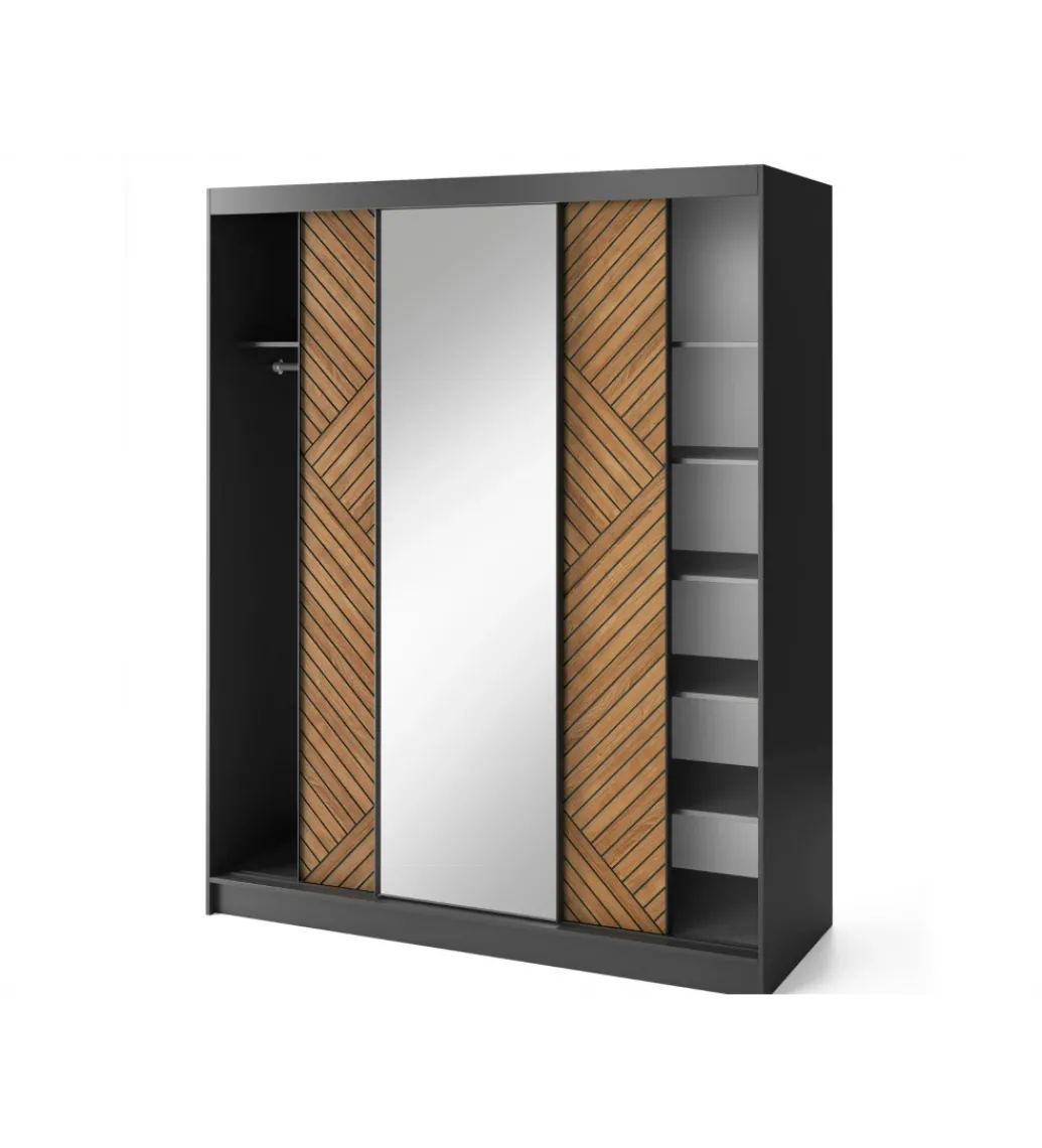 Szafa przesuwna Marrphy III z lustrem 180 cm czarny/dąb caramel*ELTAP New