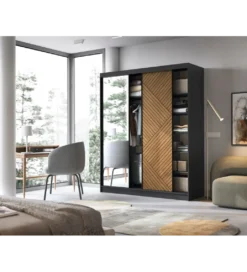 Szafa przesuwna Marrphy III z lustrem 180 cm czarny/dąb caramel*ELTAP New