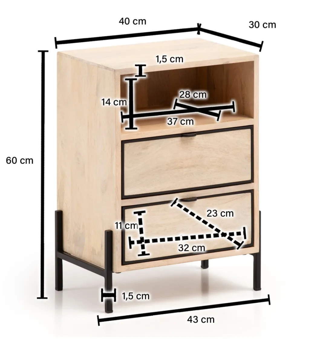 Szafka nocna NIKI 43 cm drewno mango*WOHNLING, GERMANY Clearance