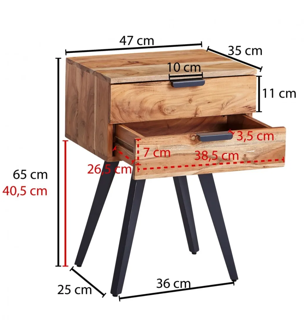 Szafka nocna PRIETO 47 cm drewno akacja*WOHNLING, GERMANY