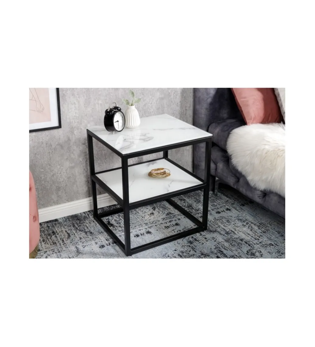 Szafka nocna RAUL 45 cm w optyce białego marmuru*Invicta Interior Discount