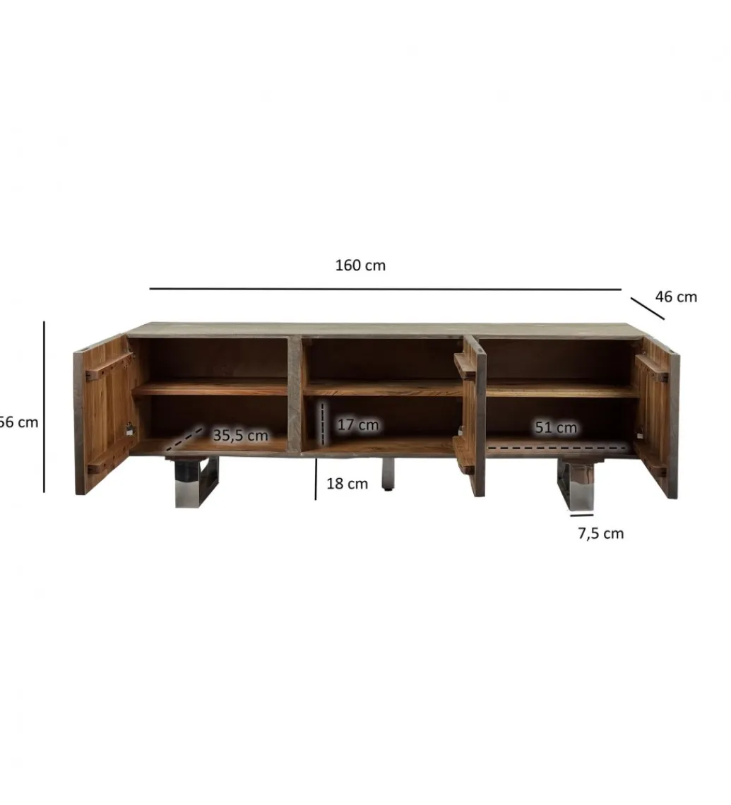 Szafka RTV WOHNLING 160 cm drewno akacja szary*WOHNLING, GERMANY Outlet