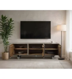 Szafka RTV WOHNLING 160 cm drewno akacja szary*WOHNLING, GERMANY Outlet