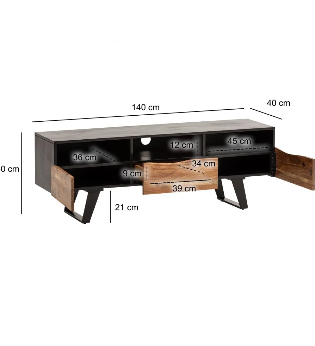 Szafka RTV WOHNLING 140 cm drewno akacja*WOHNLING, GERMANY