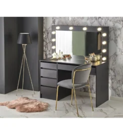 Toaletka HOLLYWOOD XL 120 cm czarna z oświetleniem LED*Halmar Best