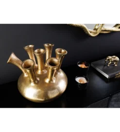 Wazon KIYA 25 cm złoty 5 z otworami na kwiaty*Invicta Interior Best
