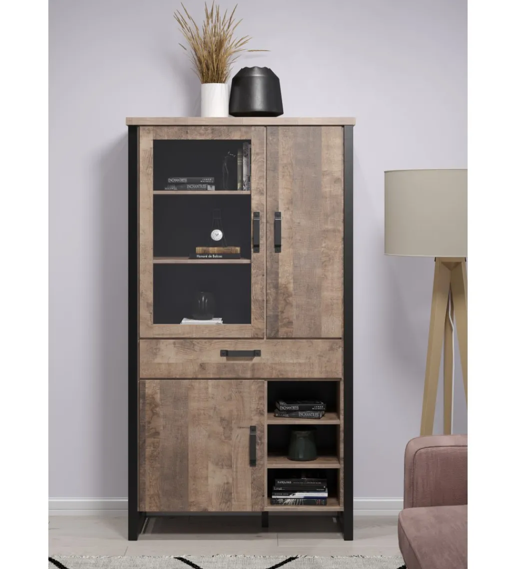 Witryna EMILE 106 cm w optyce dąb tytoniowo-brązowy*MCA Discount
