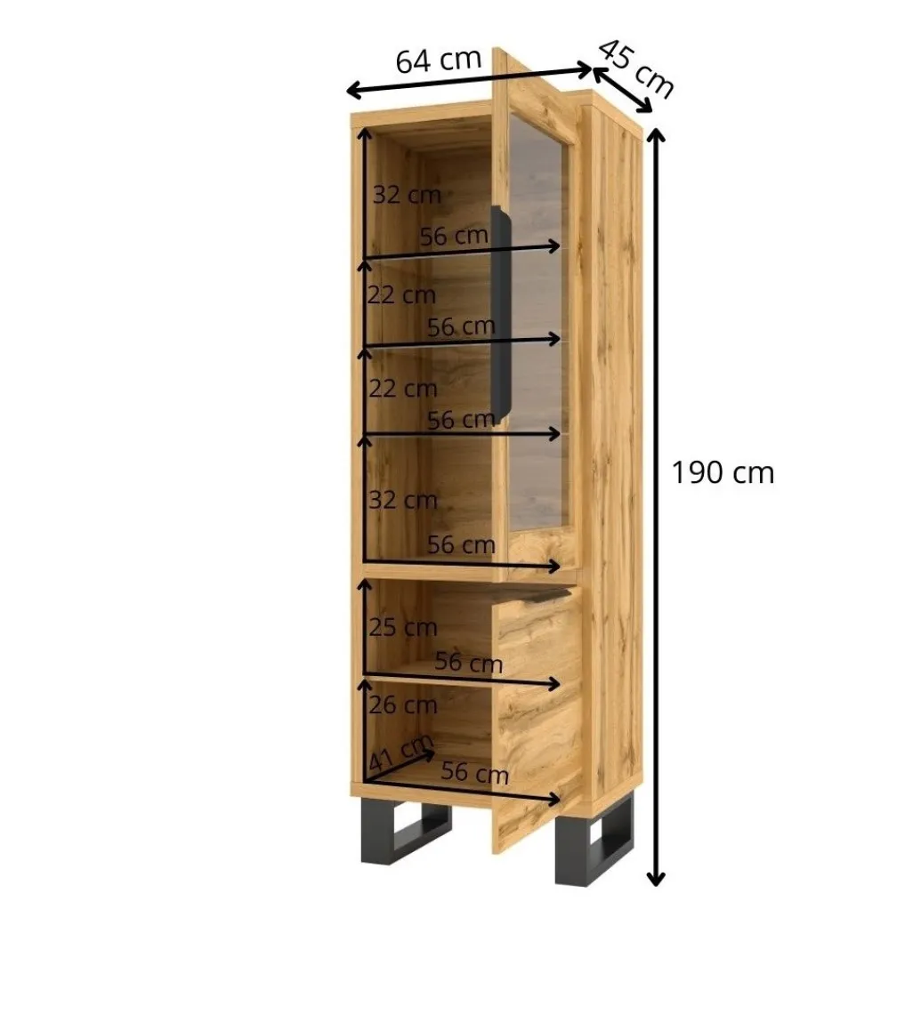 Witryna Halle 64 cm w optyce dąb wotan*Helvetia Outlet