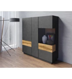 Witryna SILKE 130 cm antracytowa z dodatkiem koloru Dąb Wotan*Helvetia New