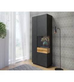 Witryna SILKE 80 Cm Antracytowa Z Dodatkiem Koloru Dąb Wotan*Helvetia Discount