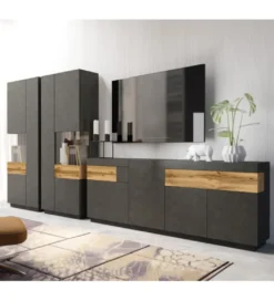 Witryna SILKE 80 Cm Antracytowa Z Dodatkiem Koloru Dąb Wotan*Helvetia Discount