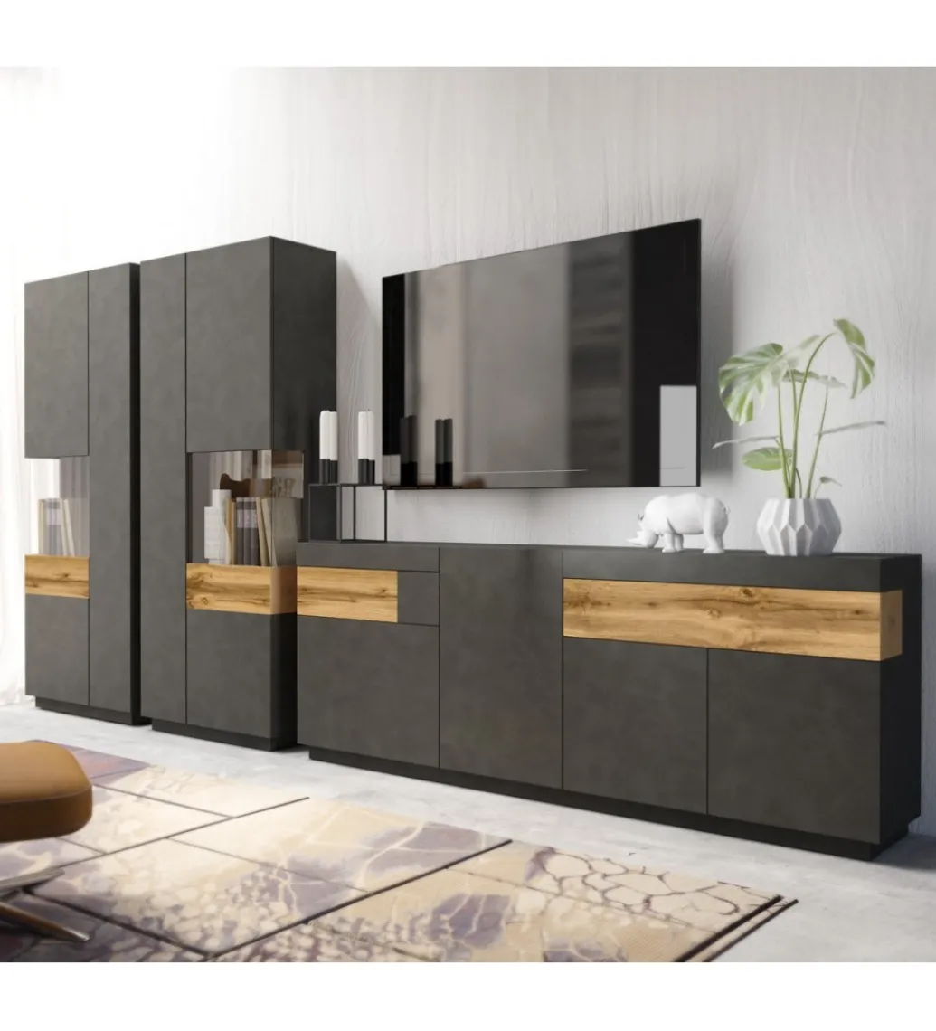 Witryna SILKE 80 Cm Antracytowa Z Dodatkiem Koloru Dąb Wotan*Helvetia Discount