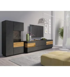 Witryna SILKE 80 Cm Antracytowa Z Dodatkiem Koloru Dąb Wotan*Helvetia Discount