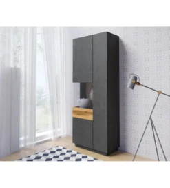 Witryna SILKE 80 Cm Antracytowa Z Dodatkiem Koloru Dąb Wotan*Helvetia Sale