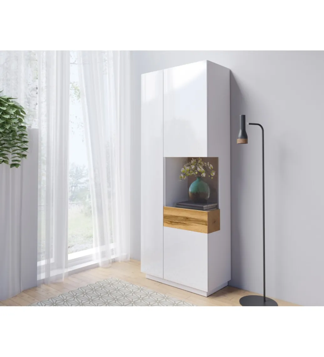 Witryna SILKE 80 Cm Biała Z Dodatkiem Koloru Dąb Wotan*Helvetia New
