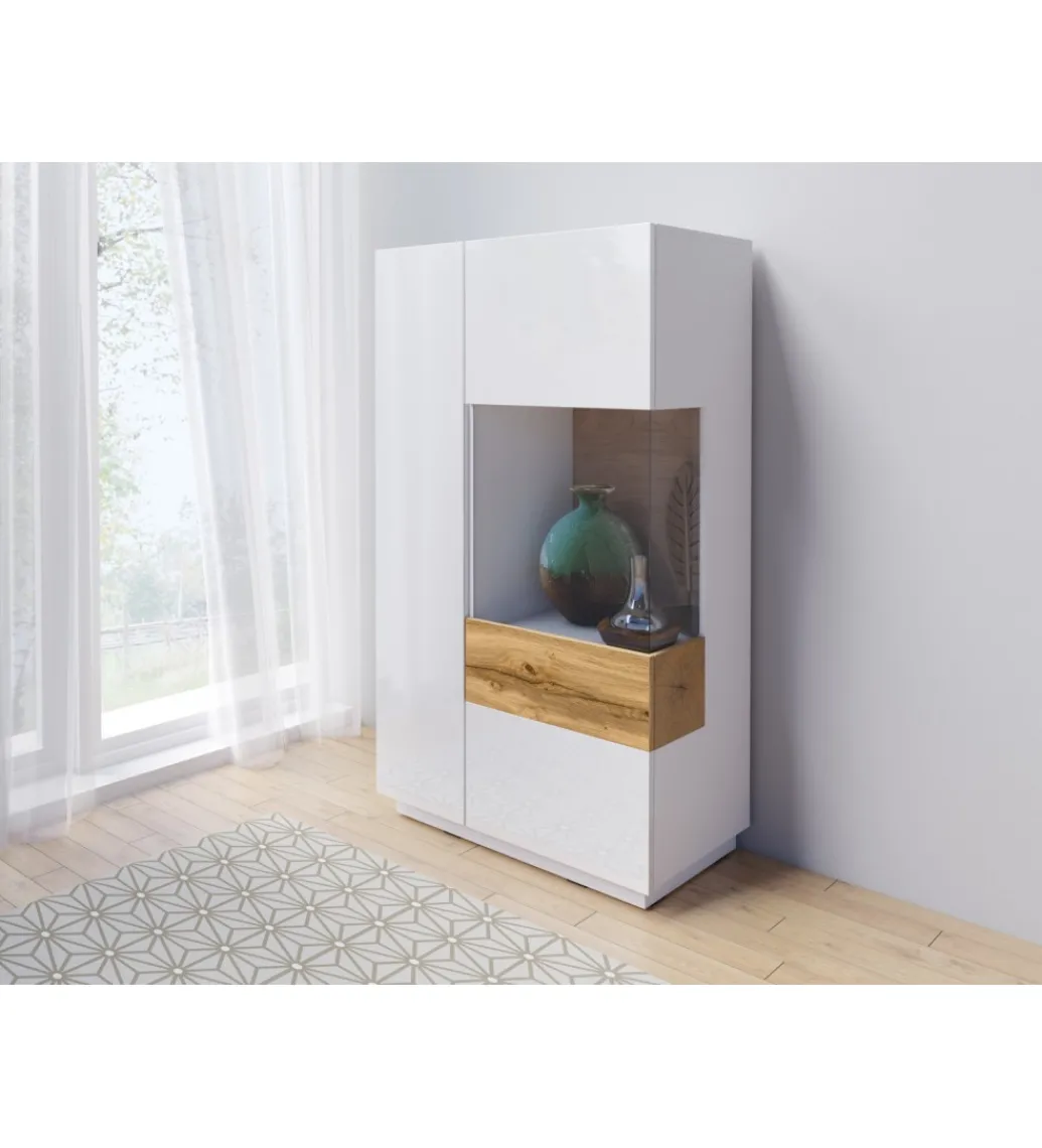Witryna SILKE 80 Cm Biała Z Dodatkiem Koloru Dąb Wotan*Helvetia Best