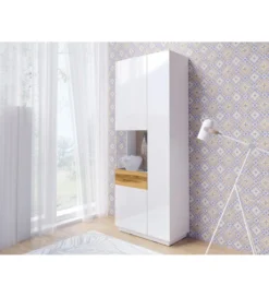 Witryna SILKE 80 cm biała z dodatkiem koloru Dąb Wotan*Helvetia Discount