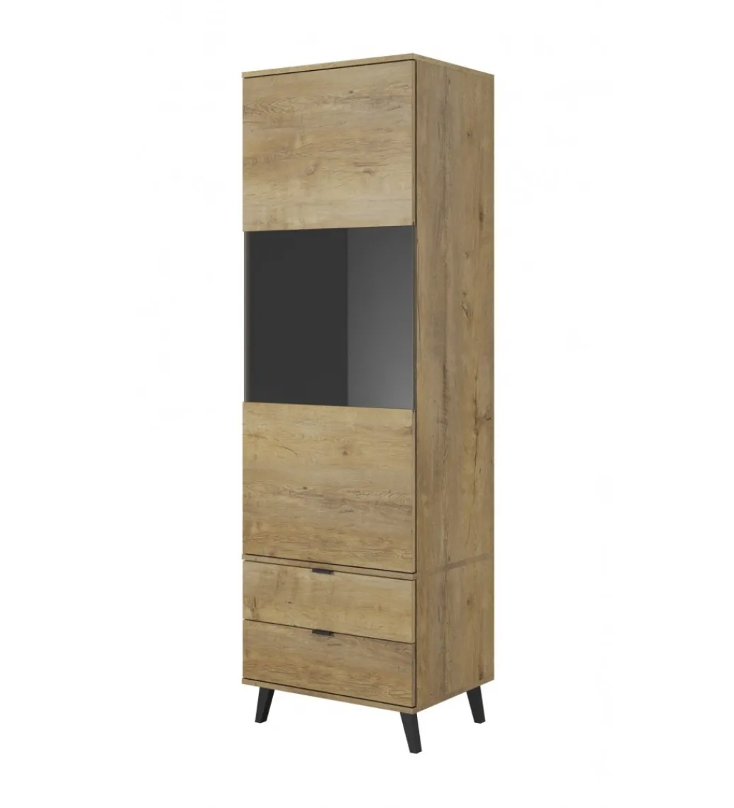 Witryna TV NEST 60 cm o wybarwieniu dąb lefkas z kolorem czarnym*Halmar Sale