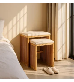 Zestaw 2 ławek BELLAMONTE 50 cm 41 cm drewno teak*Zona-Design New