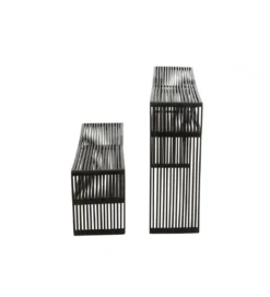 Zestaw 2 konsol SHELFY 130 i 118 cm drewno teak czarna*J-Line
